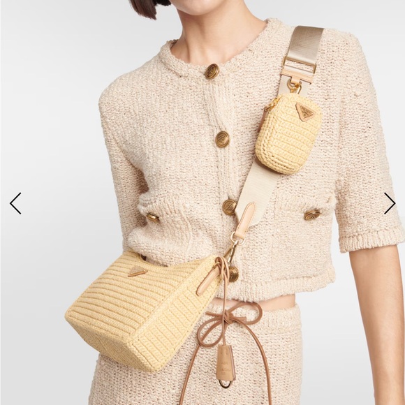 Prada Re-edition Raffia Shoulder Bag color Natural - Picture 2 of 16